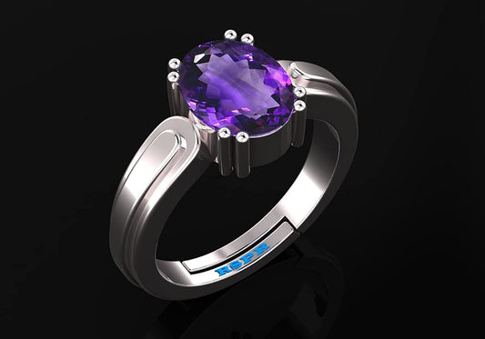 amethyst Stone Certified | Stone Blue Sapphire Gemstone Adjustable Ring For Men & Women with Lab certificate | 5.25 Ratti - 11.25 Ratti