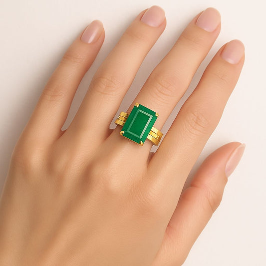 Panna Stone Certified | Emerald Gemstone Adjustable Ring For Men & Women with Lab certificate | 5.25 Ratti - 11.25 Ratti