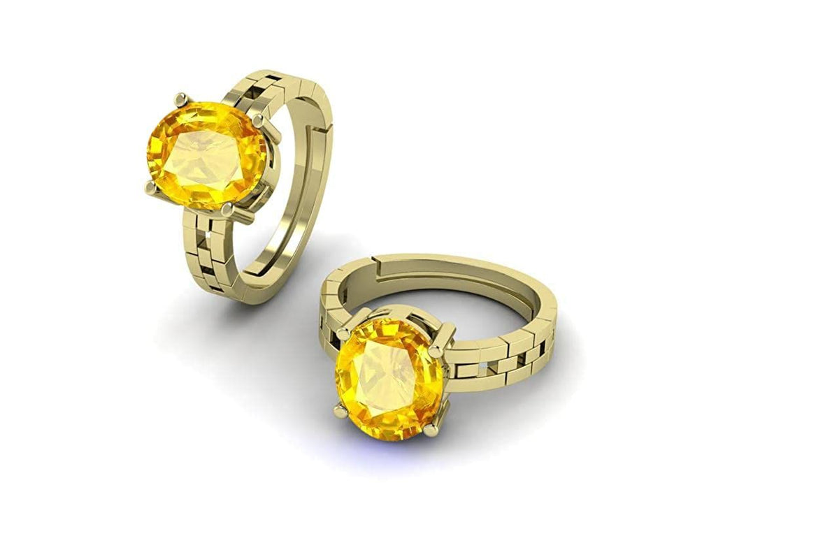 Pukhraj Stone Certified | Yellow Sapphire Gemstone Adjustable Ring For Men & Women with Lab certificate | 5.25 Ratti - 11.25 Ratti