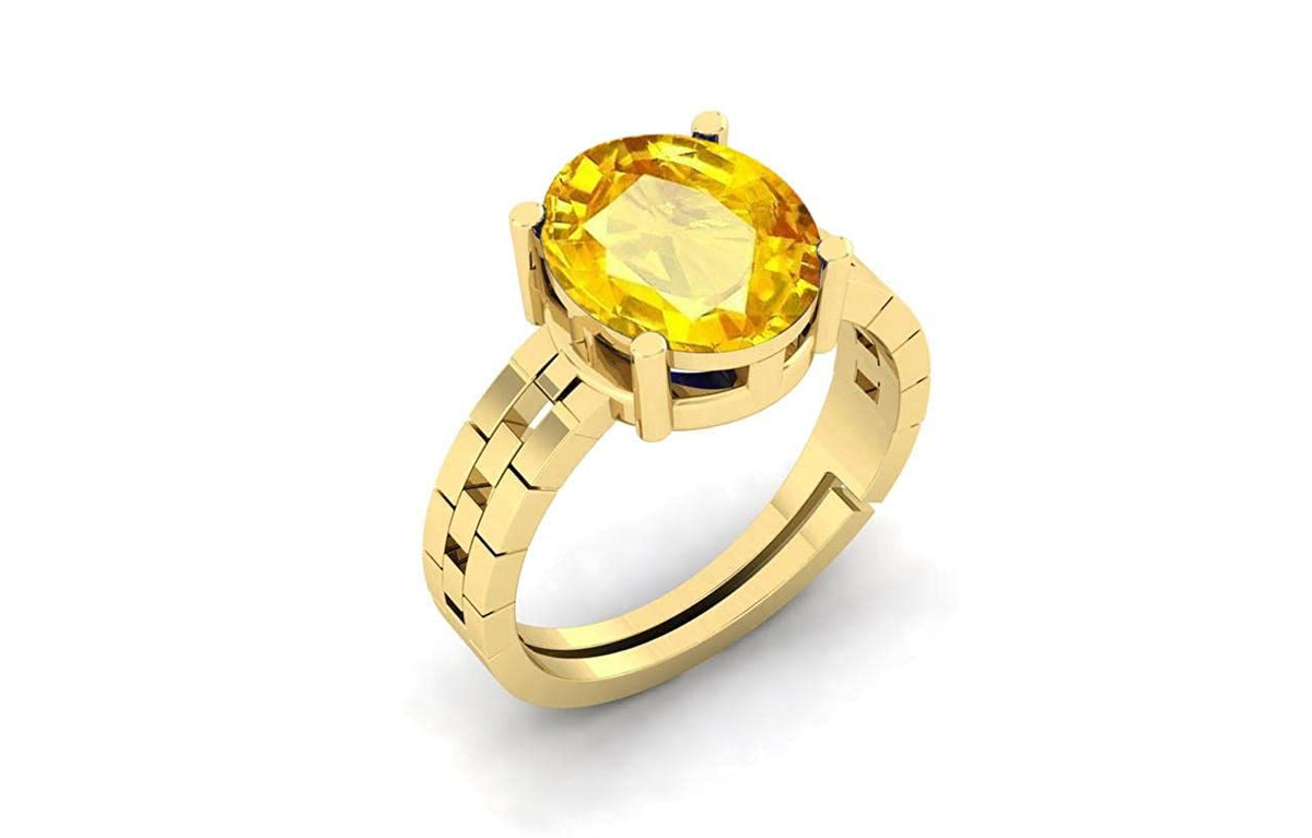 Pukhraj Stone Certified | Yellow Sapphire Gemstone Adjustable Ring For Men & Women with Lab certificate | 5.25 Ratti - 11.25 Ratti
