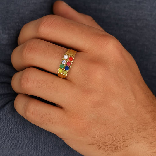 Navratan  Gold Plated Ring For Men and Women (Free Size)