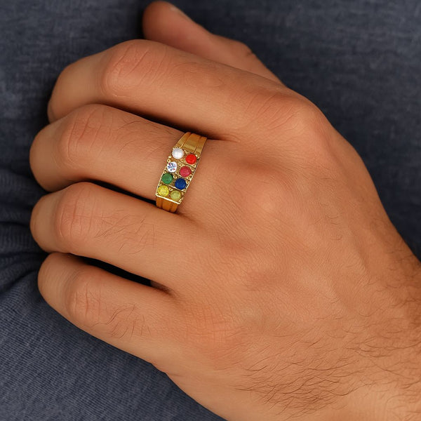 Navratan  Gold Plated Ring For Men and Women (Free Size)
