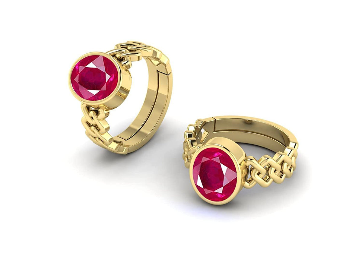 Manikya Stone Certified | Ruby Gemstone Adjustable Ring For Men & Women with Lab certificate | 5.25 Ratti - 11.25 Ratti