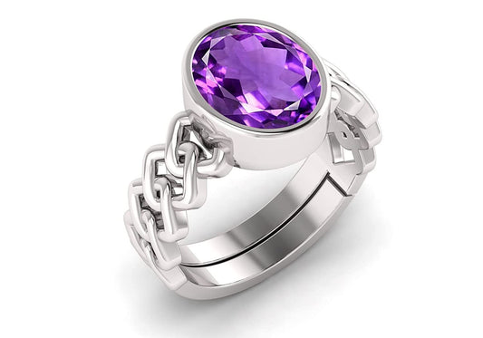 amethyst  Stone Certified | Stone Blue Sapphire Gemstone Adjustable Ring For Men & Women with Lab certificate | 5.25 Ratti - 11.25 Ratti