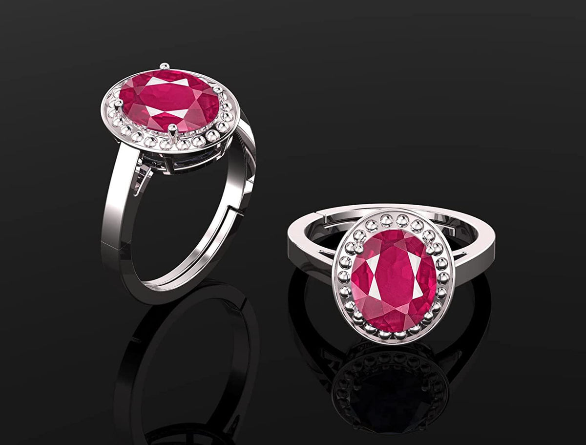 Manikya Stone Certified | Ruby Gemstone Adjustable Ring For Men & Women with Lab certificate | 5.25 Ratti - 11.25 Ratti