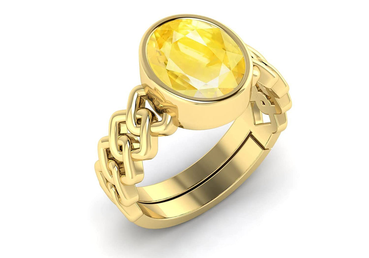 Pukhraj Stone Certified | Yellow Sapphire Gemstone Adjustable Ring For Men & Women with Lab certificate | 5.25 Ratti - 11.25 Ratti