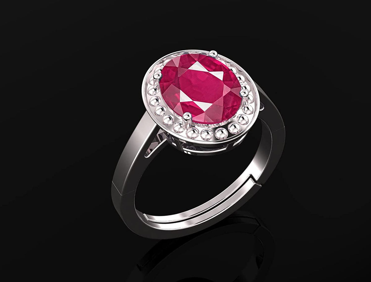 Manikya Stone Certified | Ruby Gemstone Adjustable Ring For Men & Women with Lab certificate | 5.25 Ratti - 11.25 Ratti