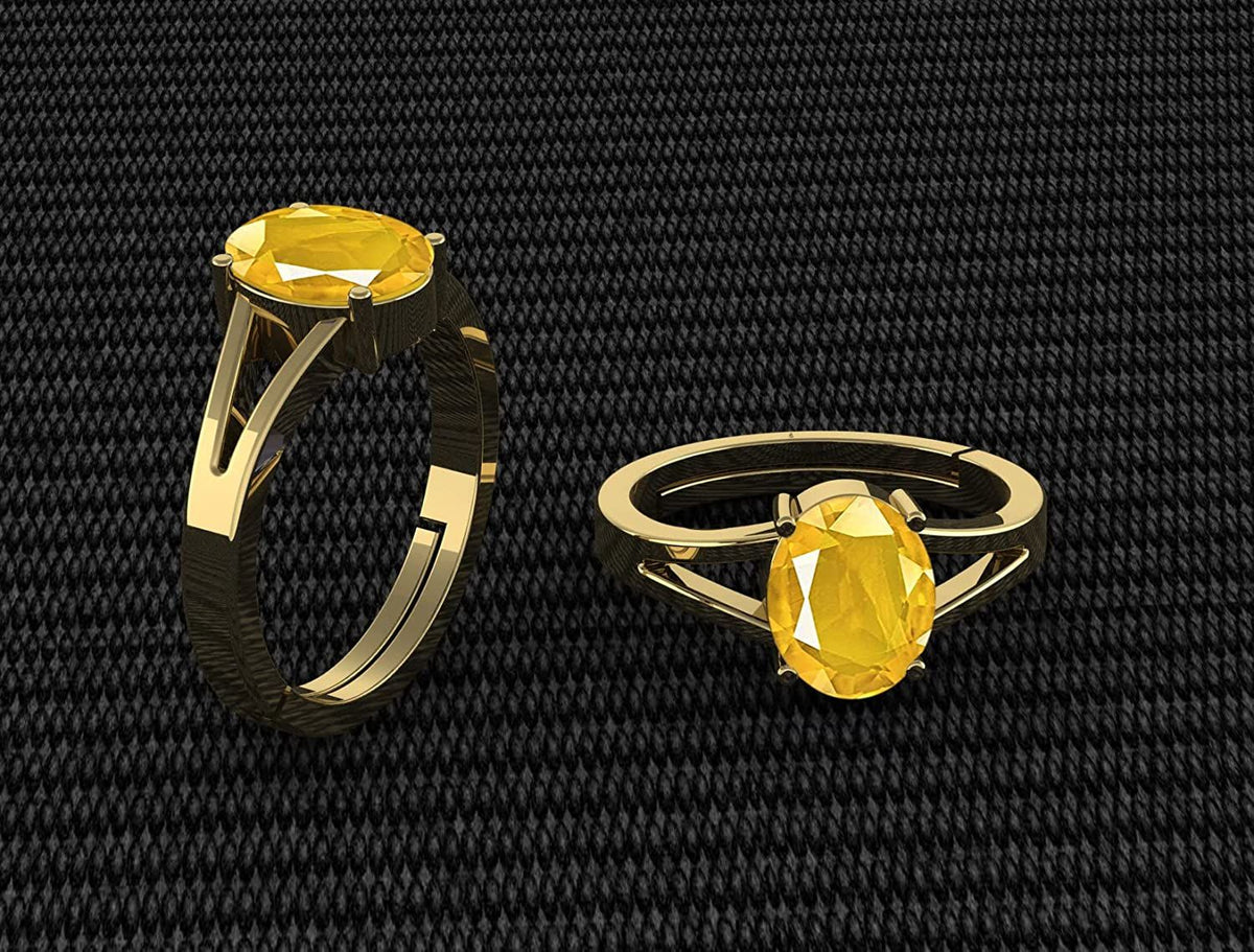 Pukhraj Stone Certified | Yellow Sapphire Gemstone Adjustable Ring For Men & Women with Lab certificate | 5.25 Ratti - 11.25 Ratti