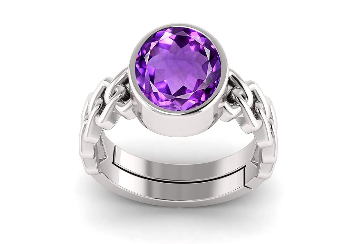amethyst  Stone Certified | Stone Blue Sapphire Gemstone Adjustable Ring For Men & Women with Lab certificate | 5.25 Ratti - 11.25 Ratti