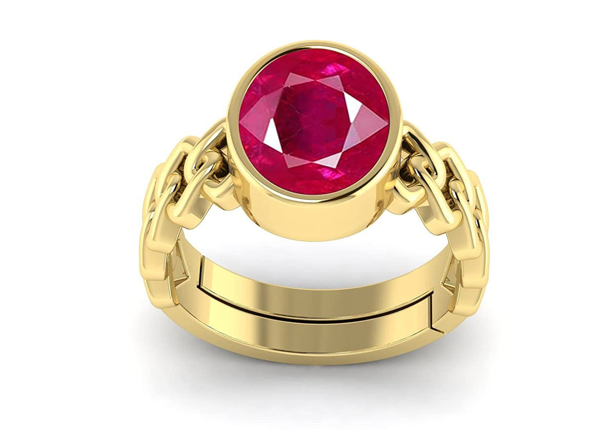 Manikya Stone Certified | Ruby Gemstone Adjustable Ring For Men & Women with Lab certificate | 5.25 Ratti - 11.25 Ratti