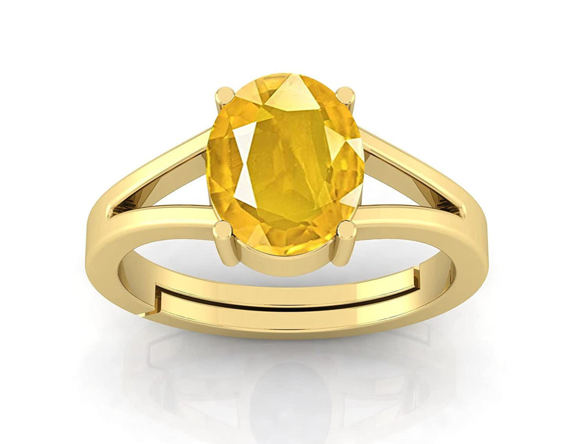 Pukhraj Stone Certified | Yellow Sapphire Gemstone Adjustable Ring For Men & Women with Lab certificate | 5.25 Ratti - 11.25 Ratti