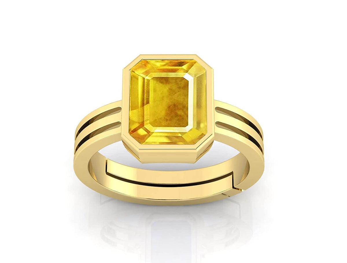 Pukhraj Stone Certified | Yellow Sapphire Gemstone Adjustable Ring For Men & Women with Lab certificate | 5.25 Ratti - 11.25 Ratti