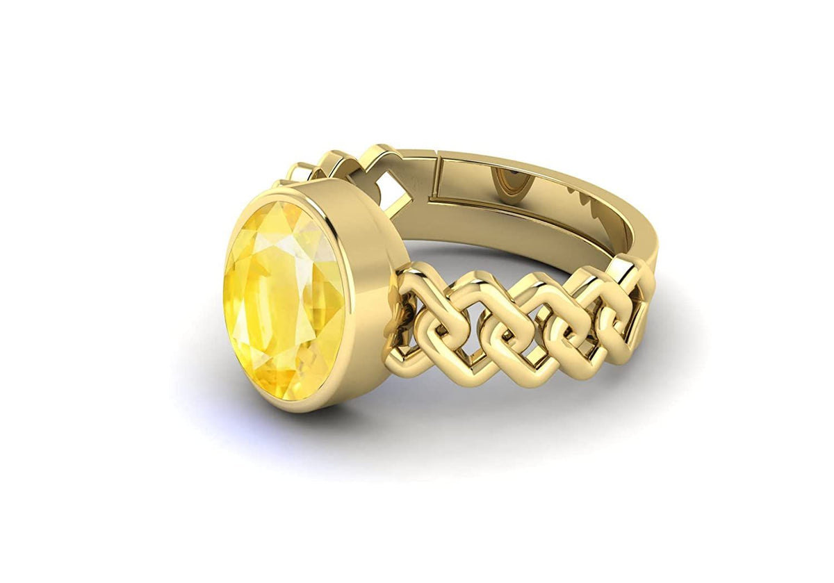 Pukhraj Stone Certified | Yellow Sapphire Gemstone Adjustable Ring For Men & Women with Lab certificate | 5.25 Ratti - 11.25 Ratti