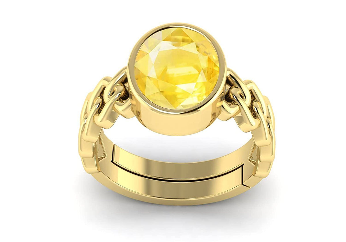 Pukhraj Stone Certified | Yellow Sapphire Gemstone Adjustable Ring For Men & Women with Lab certificate | 5.25 Ratti - 11.25 Ratti