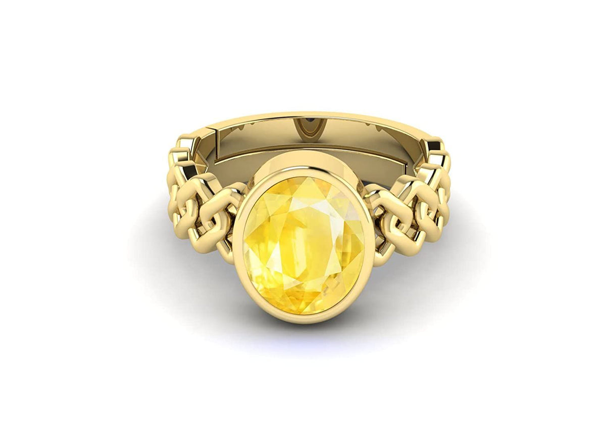 Pukhraj Stone Certified | Yellow Sapphire Gemstone Adjustable Ring For Men & Women with Lab certificate | 5.25 Ratti - 11.25 Ratti