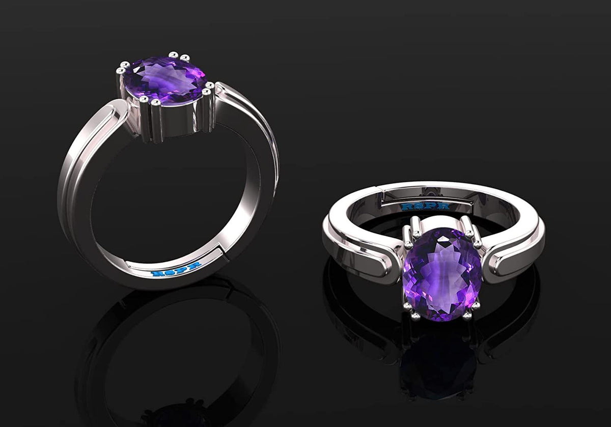 amethyst Stone Certified | Stone Blue Sapphire Gemstone Adjustable Ring For Men & Women with Lab certificate | 5.25 Ratti - 11.25 Ratti